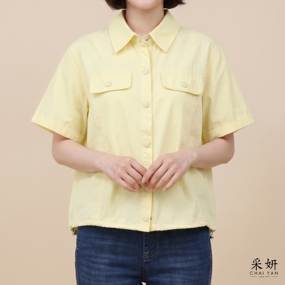 假口袋拉繩短袖襯衫