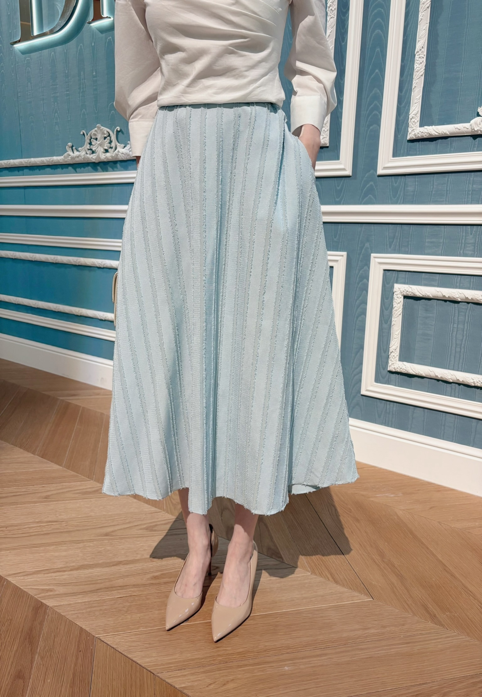 女主風!浪漫抽鬚條紋傘裙