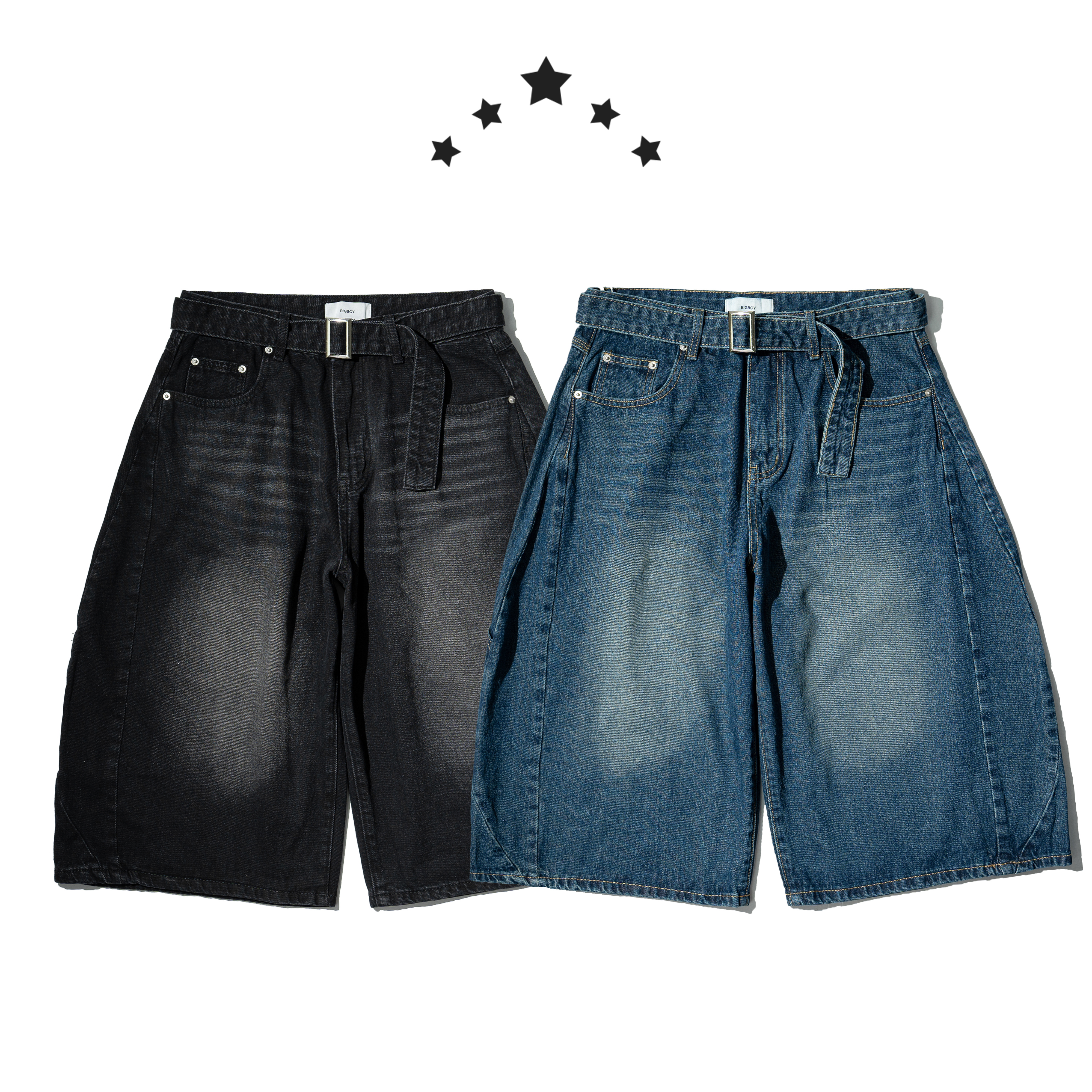 Belted Denim Jorts 腰帶闊腿 牛仔 七分短褲 [B-2630]