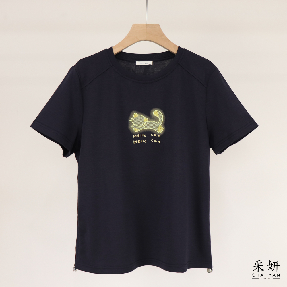 貓咪亮片刺繡短袖上衣