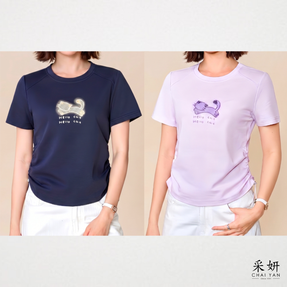 貓咪亮片刺繡短袖上衣
