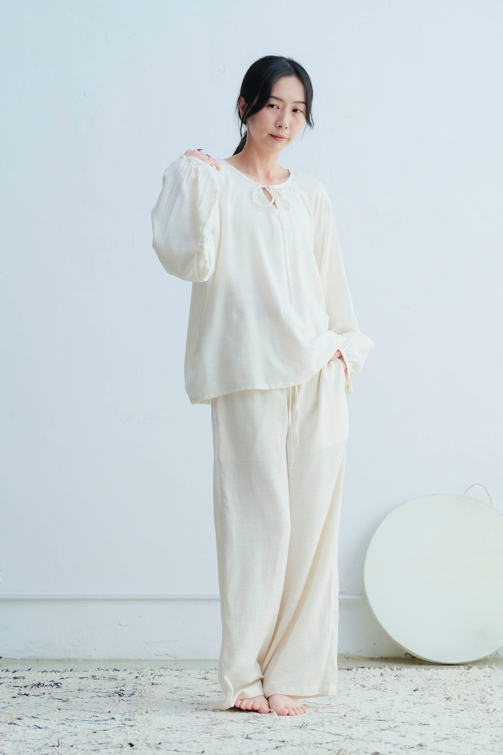 Ujeli 手織純棉家居服 白