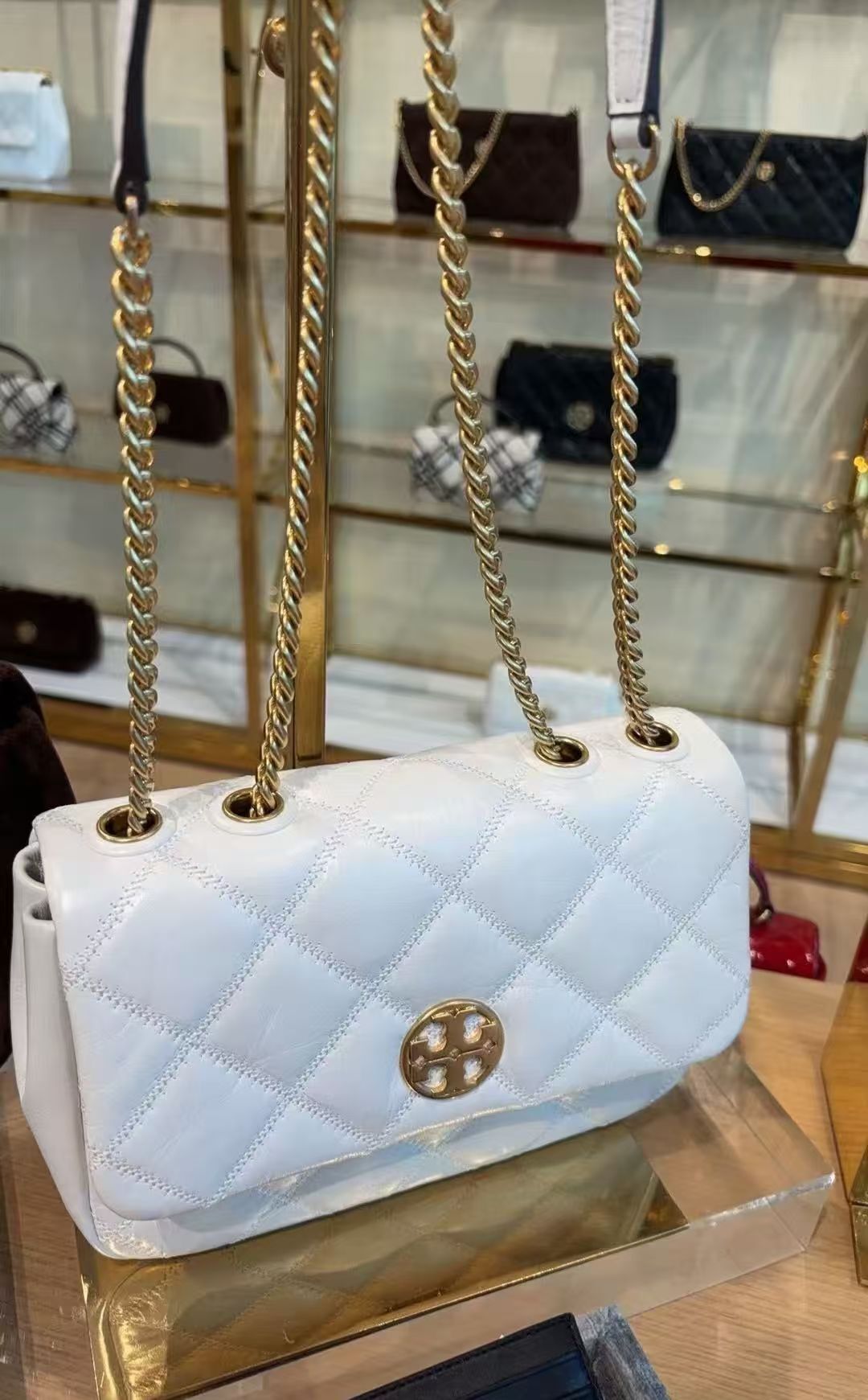【預購】Tory Burch H050603 白色金鏈條菱格包