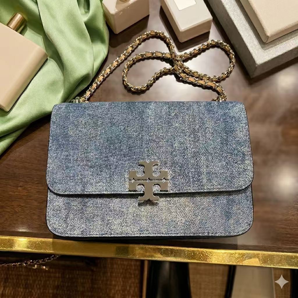 【預購】Tory Burch H050611  牛仔淺藍色銀鏈條手袋
