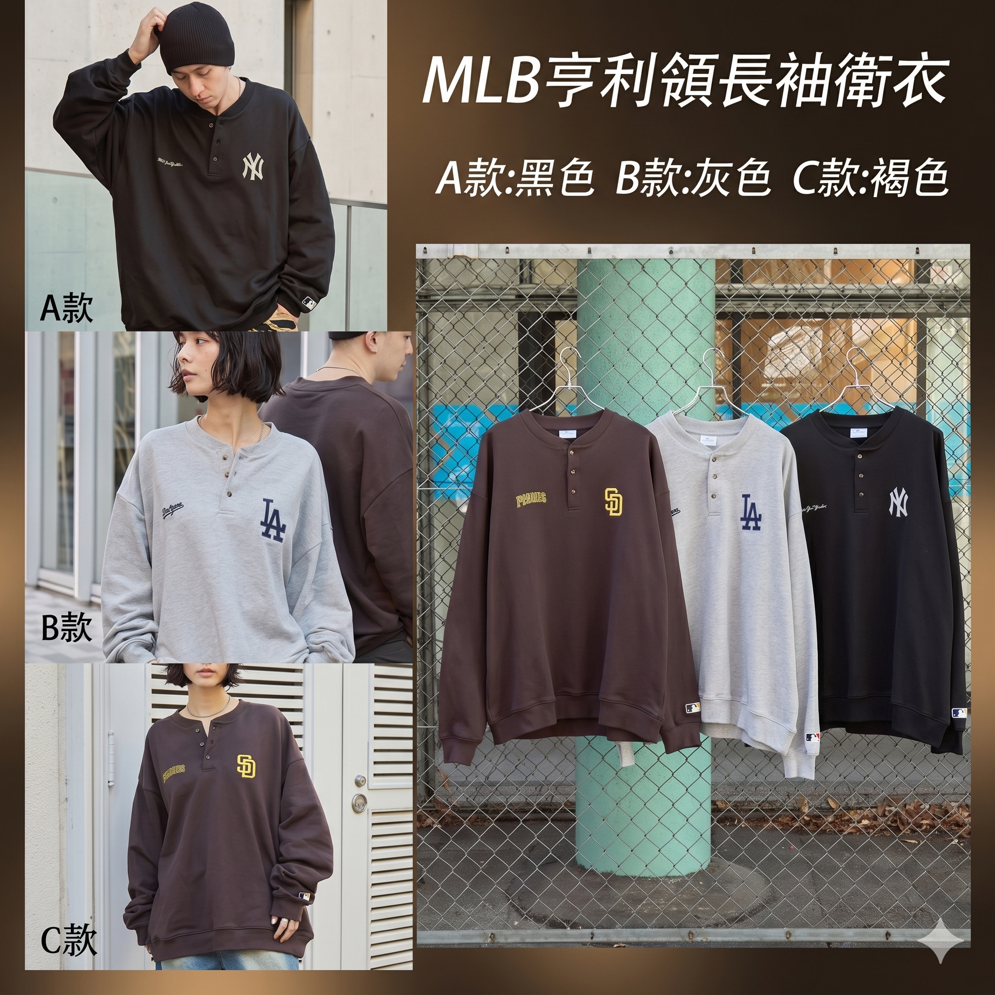 【預購】J050601 MLB亨利領長袖衛衣