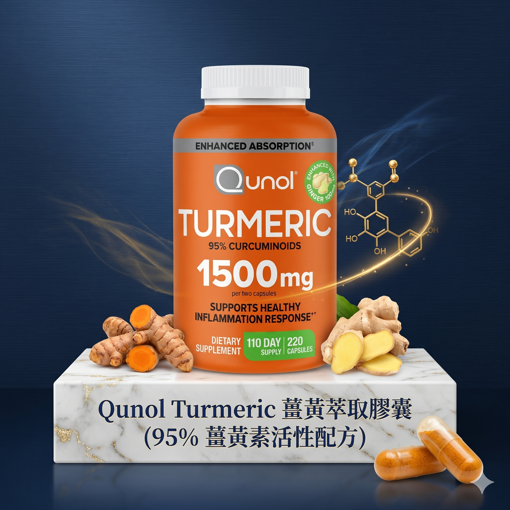 【預購】Qunol  H050671 Turmeric 薑黃萃取膠囊 (95% 薑黃素活性配方)1500mg 220粒