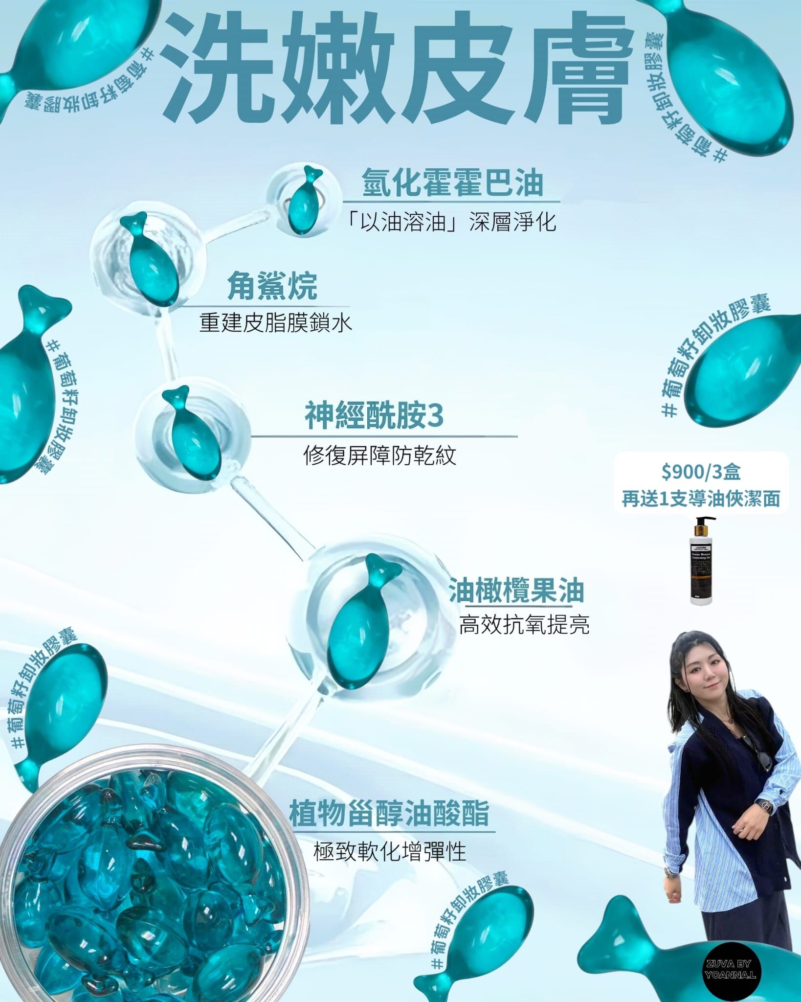 (洗嫩皮膚)Les-soins 葡萄籽多酚極嫩洗面珠T201 Aura Silk Wash Capsule（1 盒30 粒）