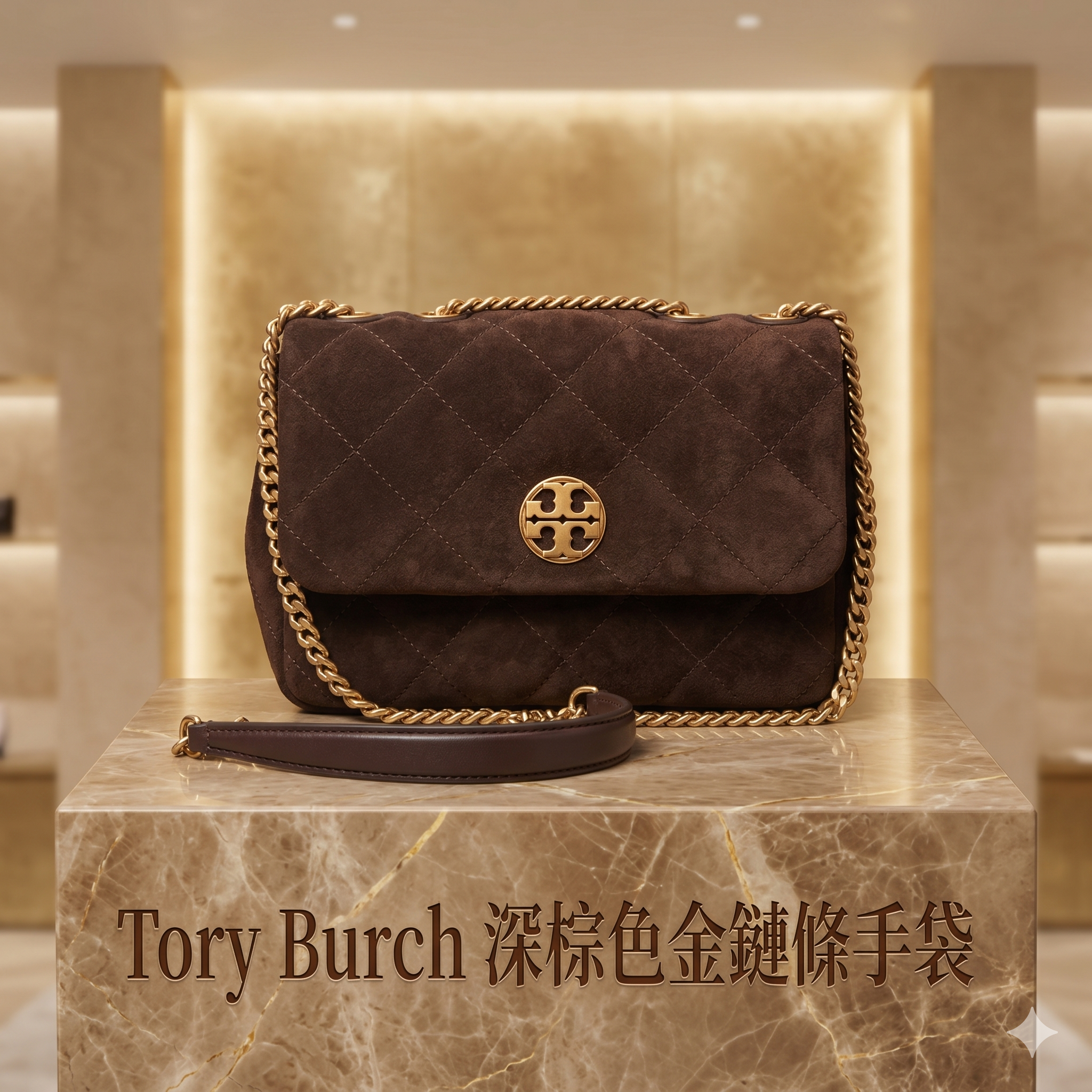 【預購】Tory Burch H050605 深棕色金鏈條手袋
