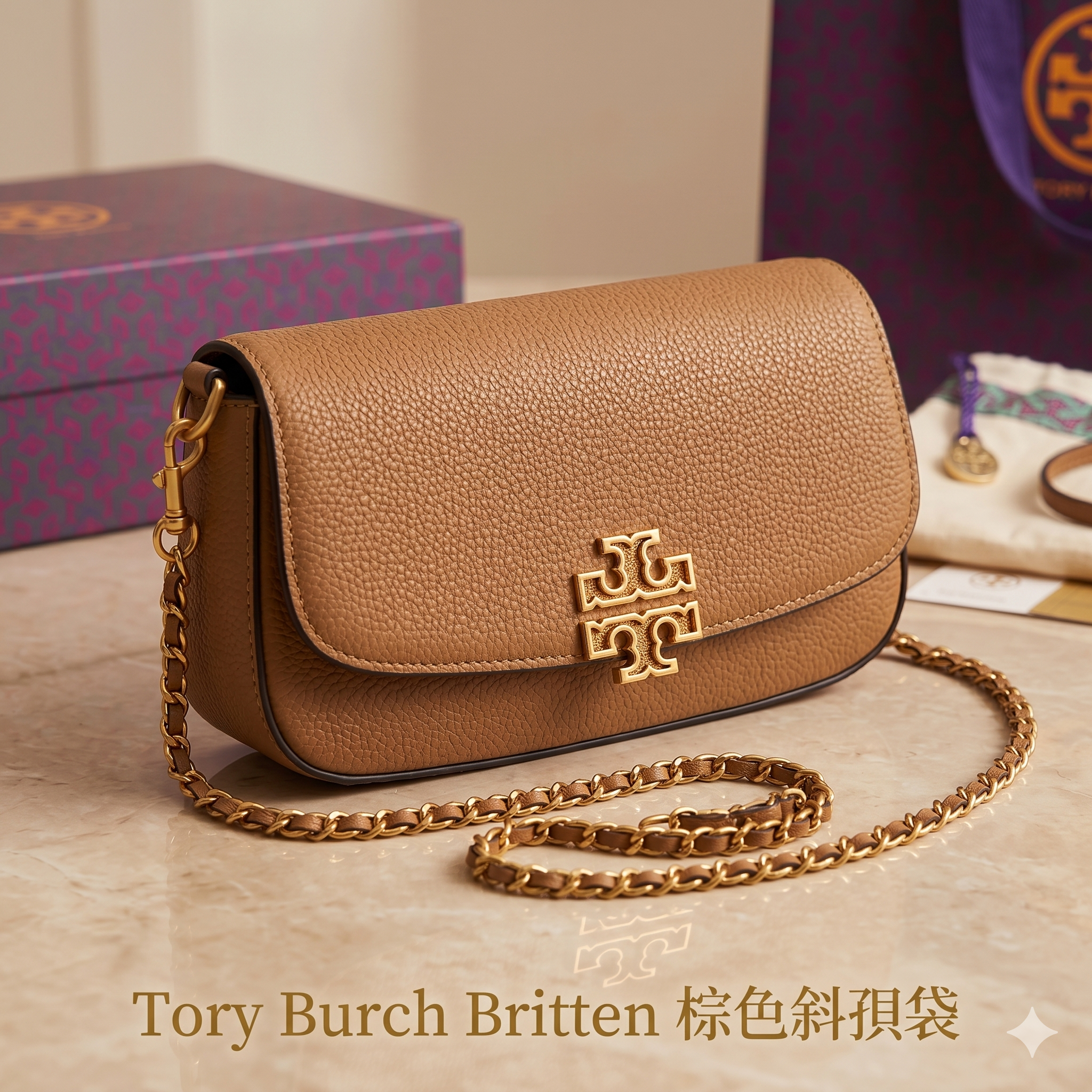 【預購】Tory Burch H050608 Britten棕色斜孭袋