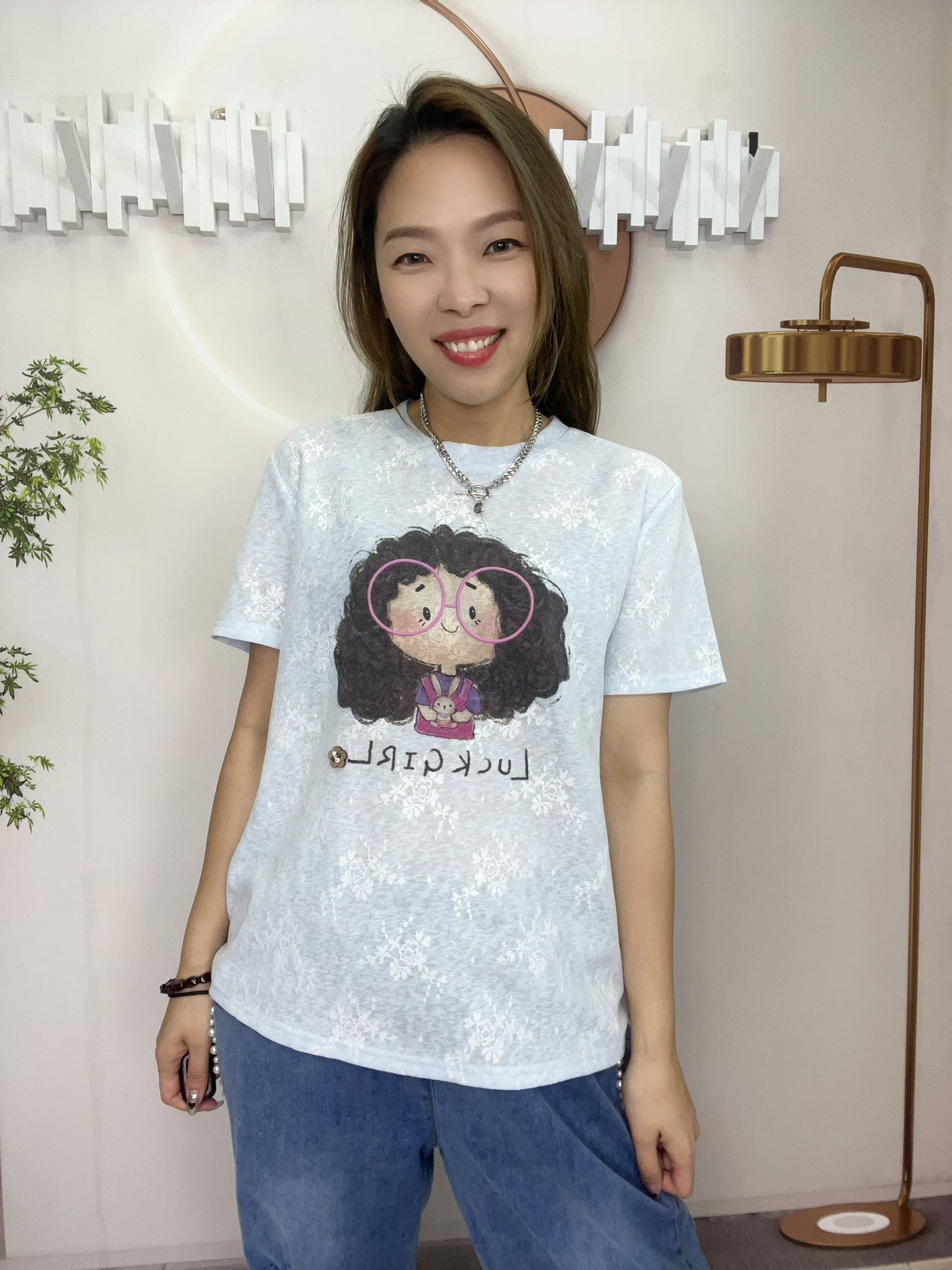Ma牌子四眼少女圖拼Lace top ~162T