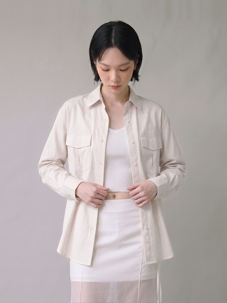 SALE500 OH!HER 前雙口袋滑順絲質感襯衫