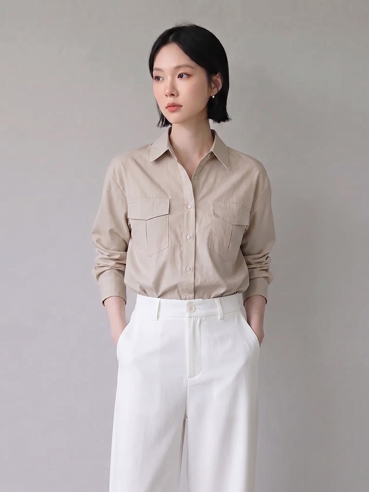 SALE500 OH!HER 前雙口袋滑順絲質感襯衫