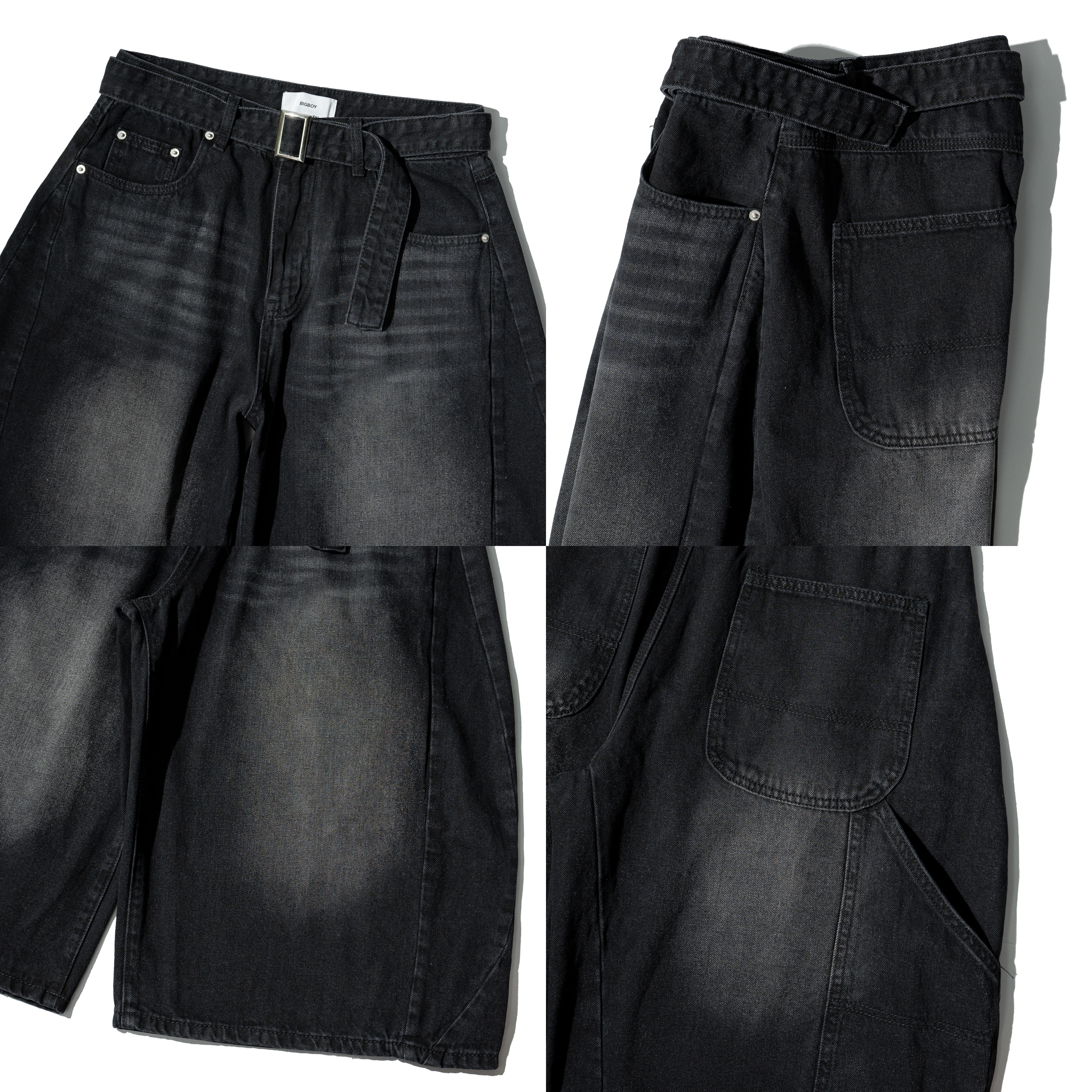 Belted Denim Jorts 腰帶闊腿 牛仔 七分短褲 [B-2630]