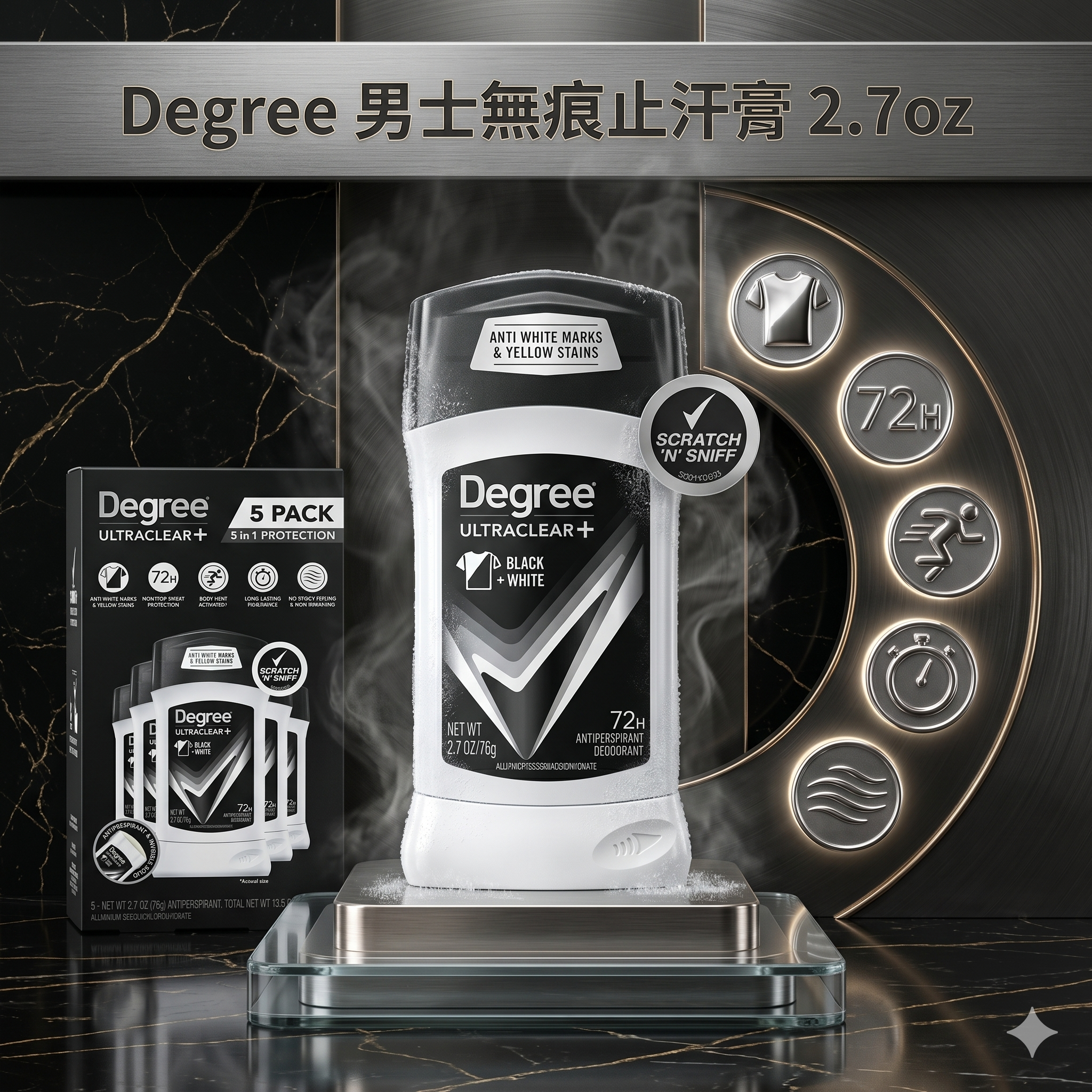 【預購】Degree H050652 男士無痕止汗膏 2.7oz （5件裝）