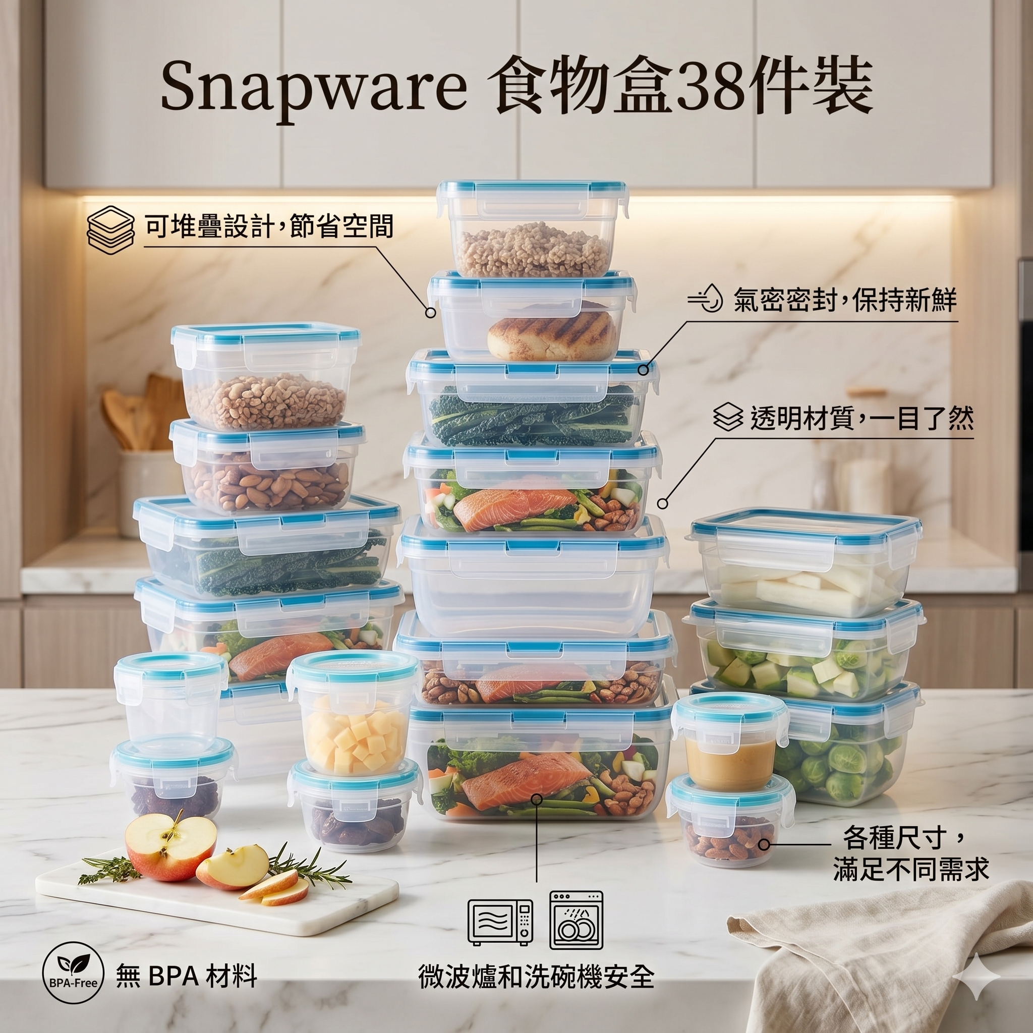 【預購】Snapware H050656 食物盒38件裝