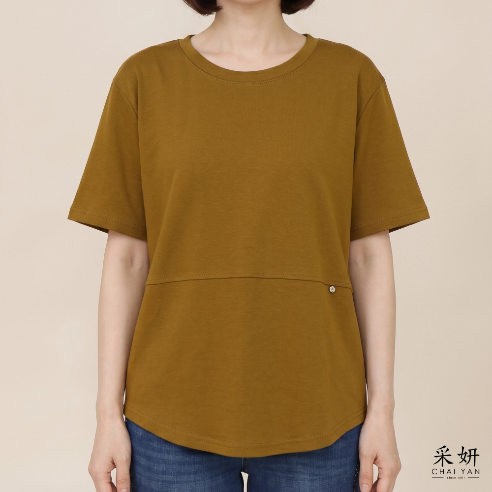 綴飾拼接短袖上衣