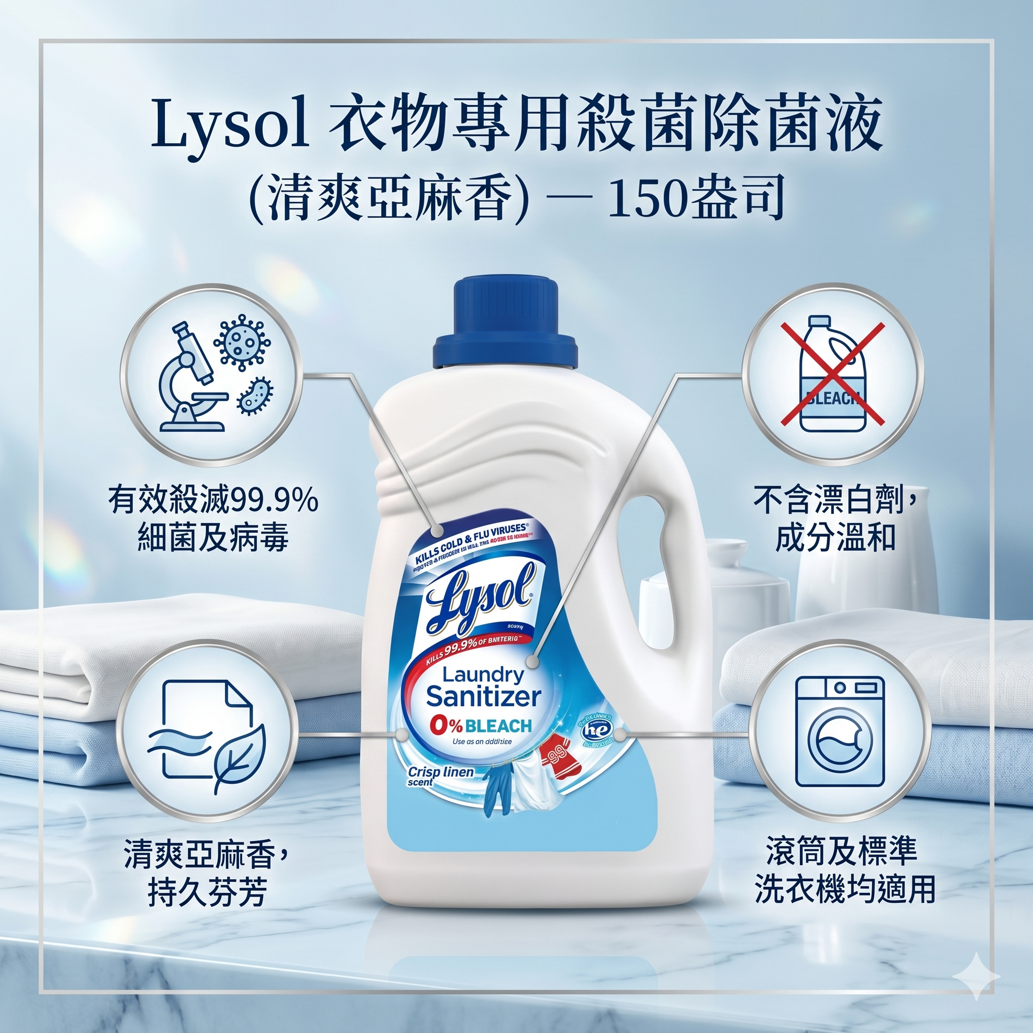 【預購】Lysol H050658 衣物專用殺菌除菌液 (清爽亞麻香) — 150盎司