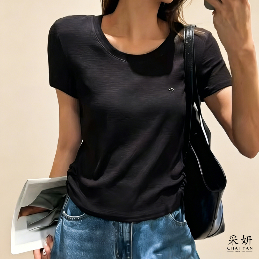 素面高彈顯瘦短袖上衣