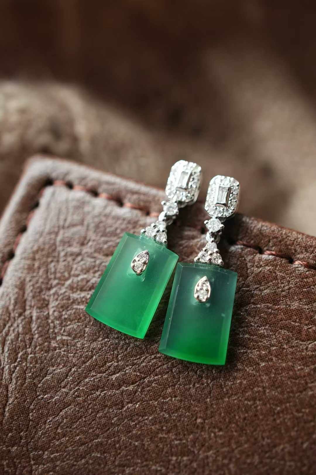 翡翠冰陽綠無事牌耳墜,天然翡翠A玉, 緬甸玉, Jade, Jadeite