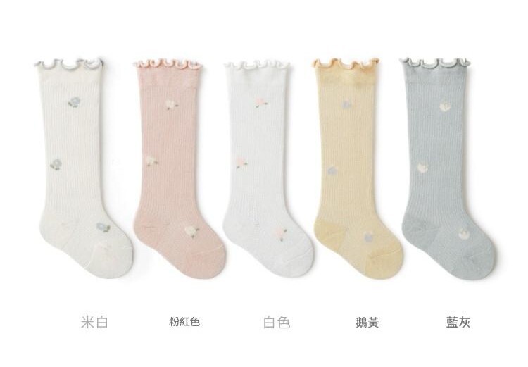 任選兩件$100【H0785】夏季碎花木耳邊網眼高筒襪(XS-M)