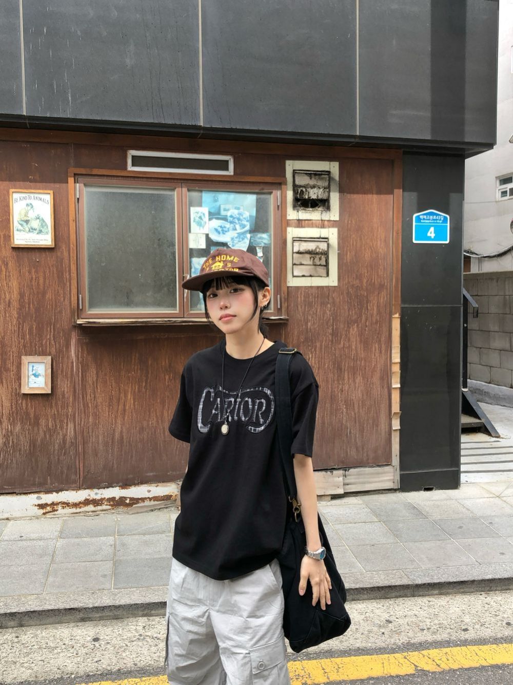 韓國 Cartor 字母 格紋 貼布 短袖 短T