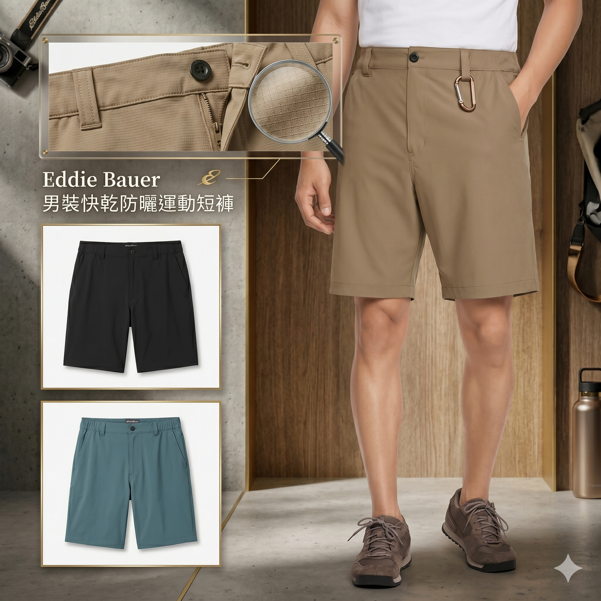 【預購】Eddie Bauer H050679 男裝快乾防曬運動短褲