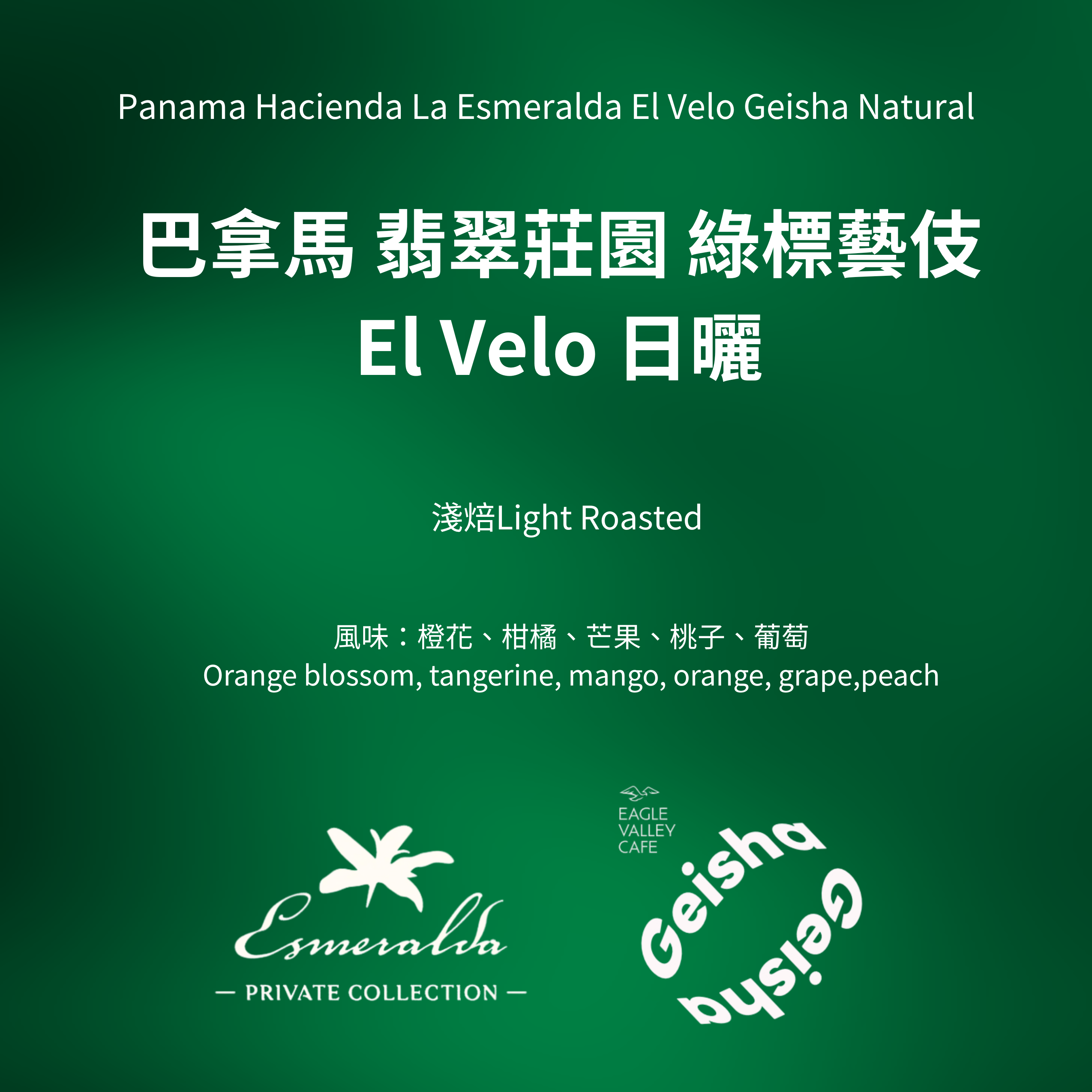 巴拿馬 翡翠莊園 綠標藝伎 私藏批次 瑰夏 水洗 日曬 淺焙 咖啡豆 空運批次