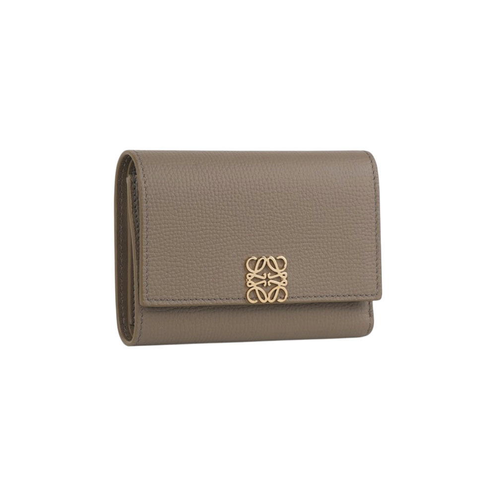 【LOEWE】Anagram 小牛皮釦式直立三折短夾(灰褐色)