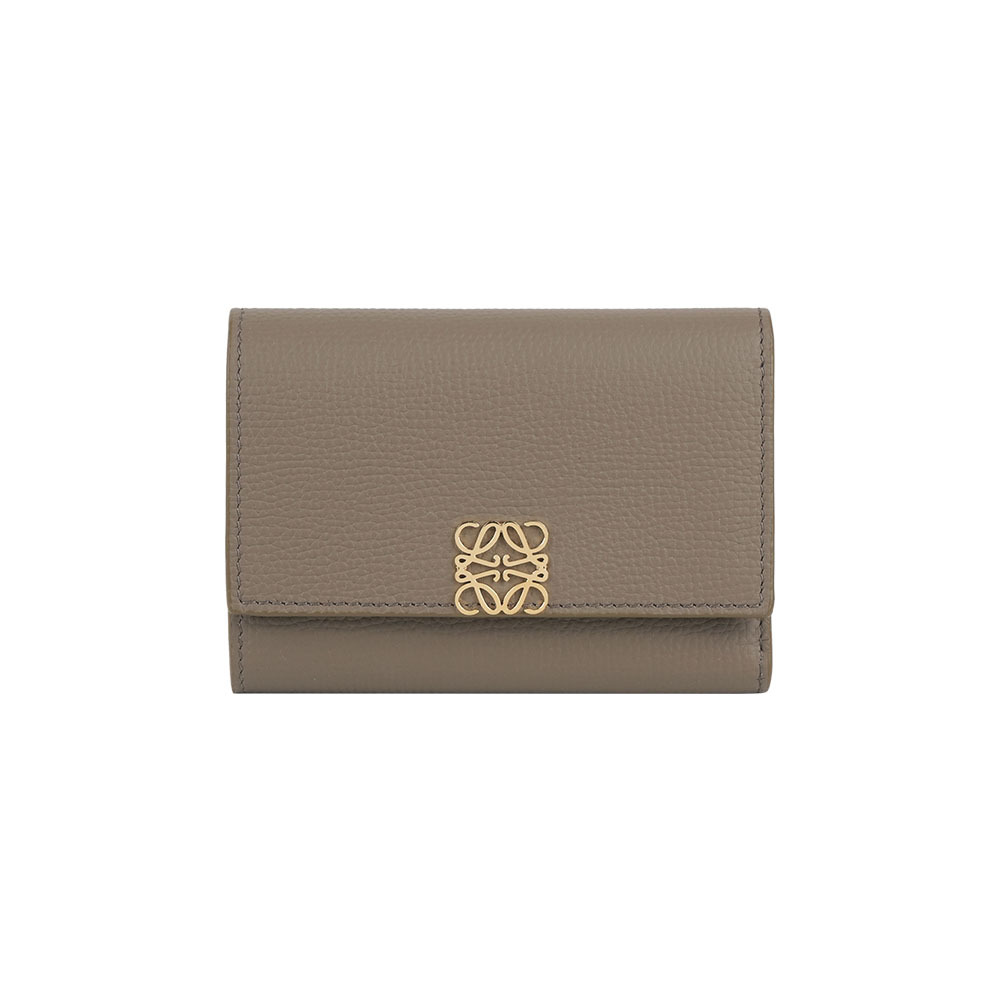 【LOEWE】Anagram 小牛皮釦式直立三折短夾(灰褐色)