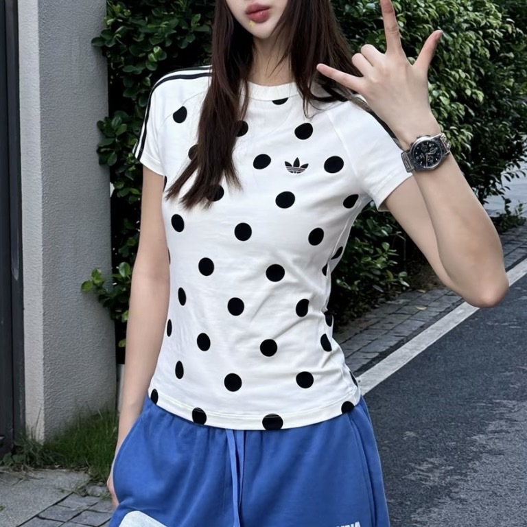 ADIDAS ORIGINALS 黑白 波點 短袖 修身 流行 復古穿搭 KV1193
