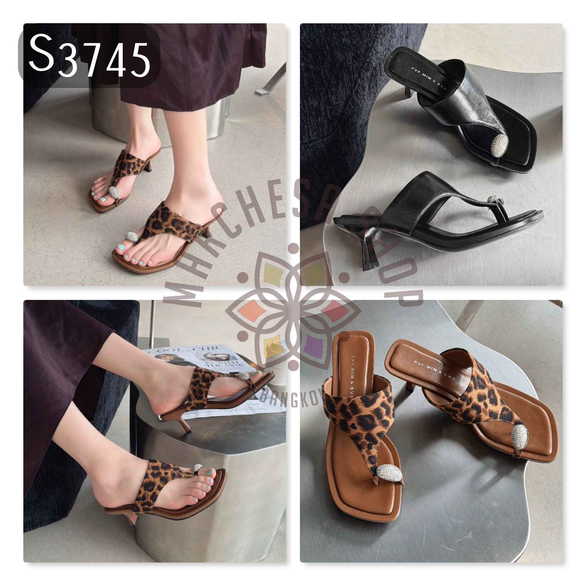 S3745 - 羊皮閃鑽套趾高踭涼拖
