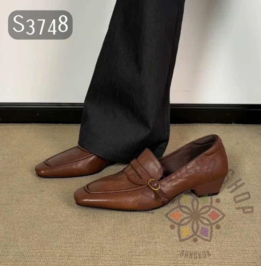 S3748 - 軟羊皮法式扣帶方尖頭低踭鞋