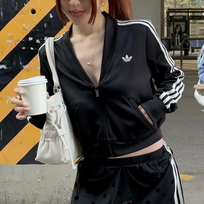 ADIDAS ORIGINALS 黑色 V領 長袖外套 復古 修身 女款 KV1181