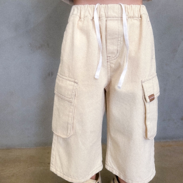TWIN COLLECTIVE KIDS 鬆緊工作單寧褲 Cargo Jean - New natural