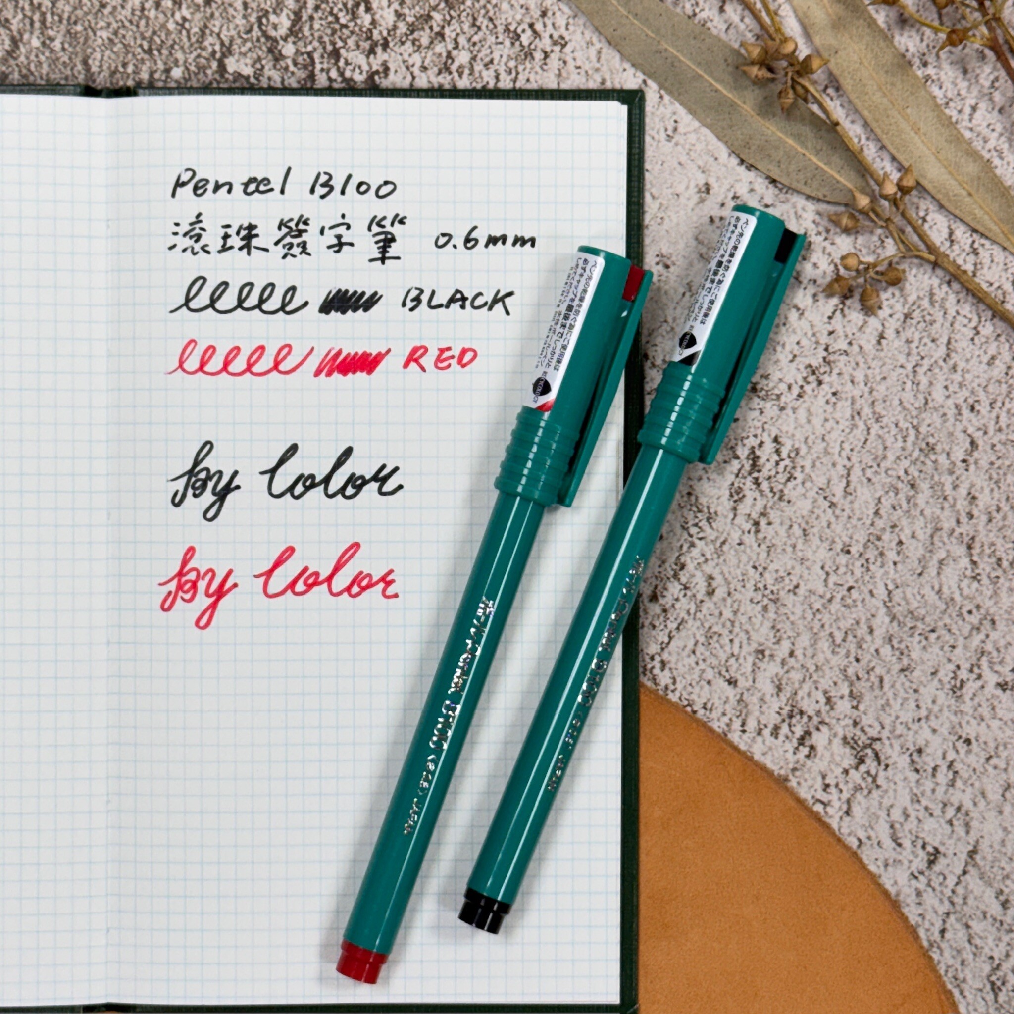Pentel ｜ B100 綠桿 水性 滾珠筆 圓珠筆
