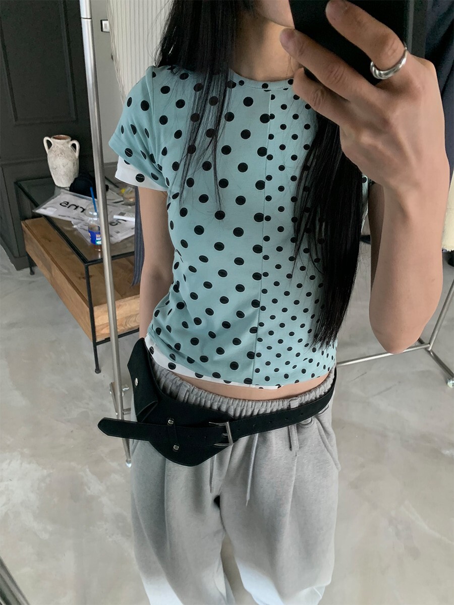 韓國 不對稱 波點 duodot 輕亞 短T 短袖