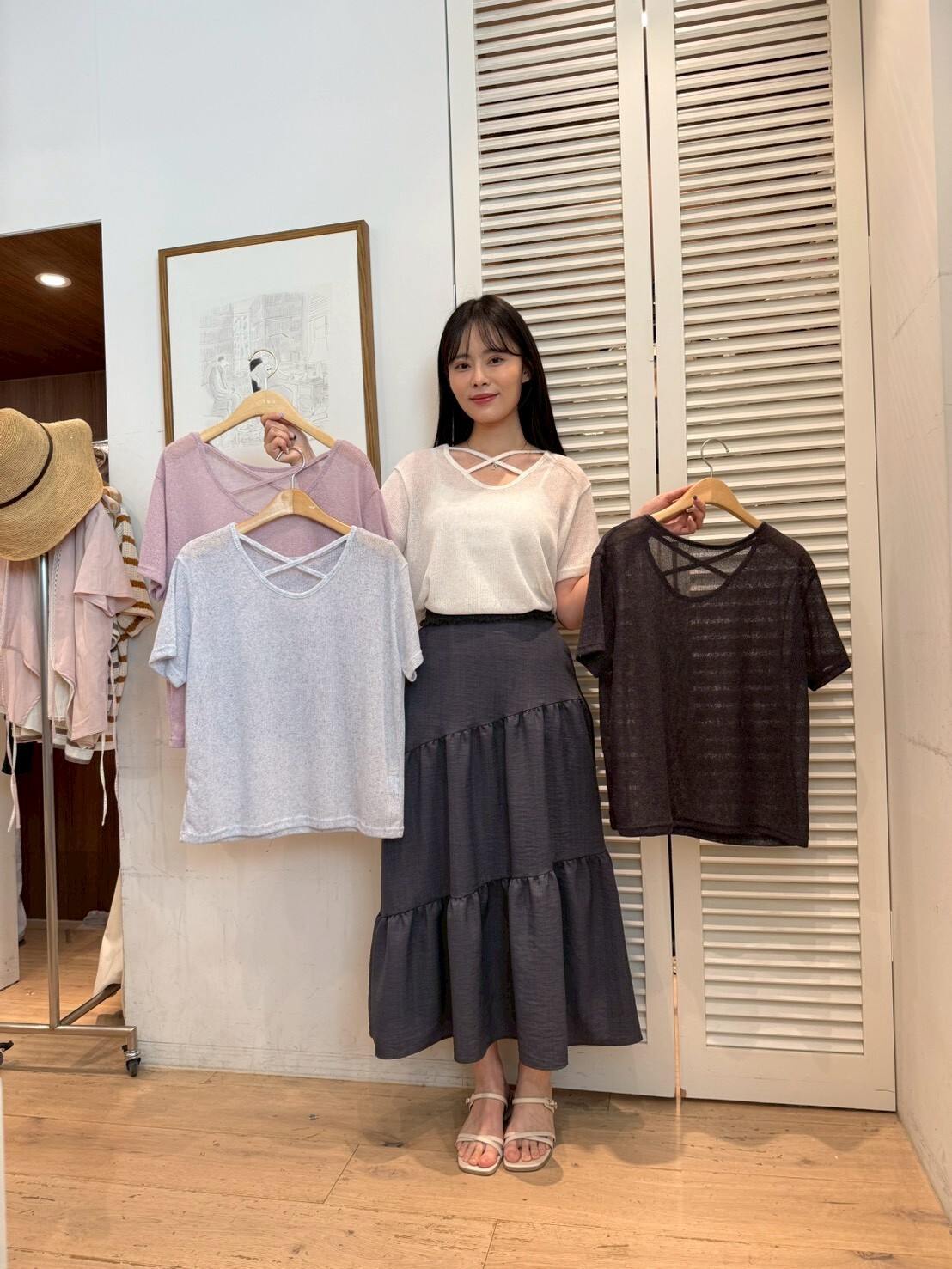FA6222 小性感後交叉微透Tee