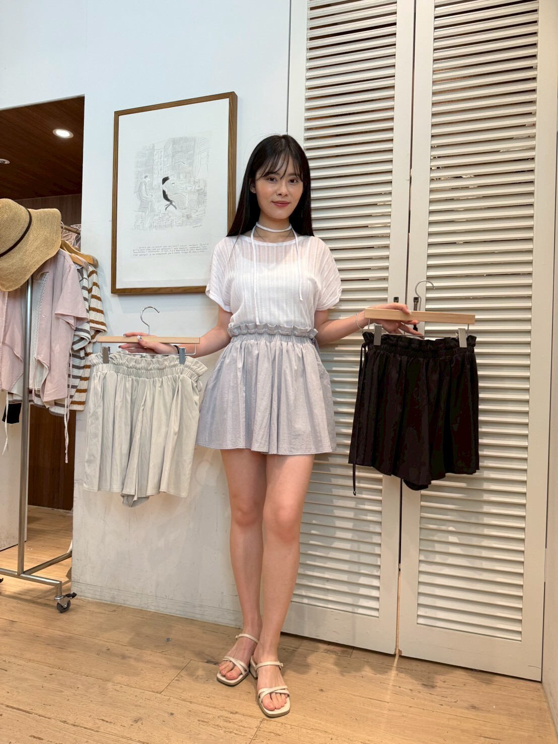 FA6245 粗橡筋側腰繩滑料短褲