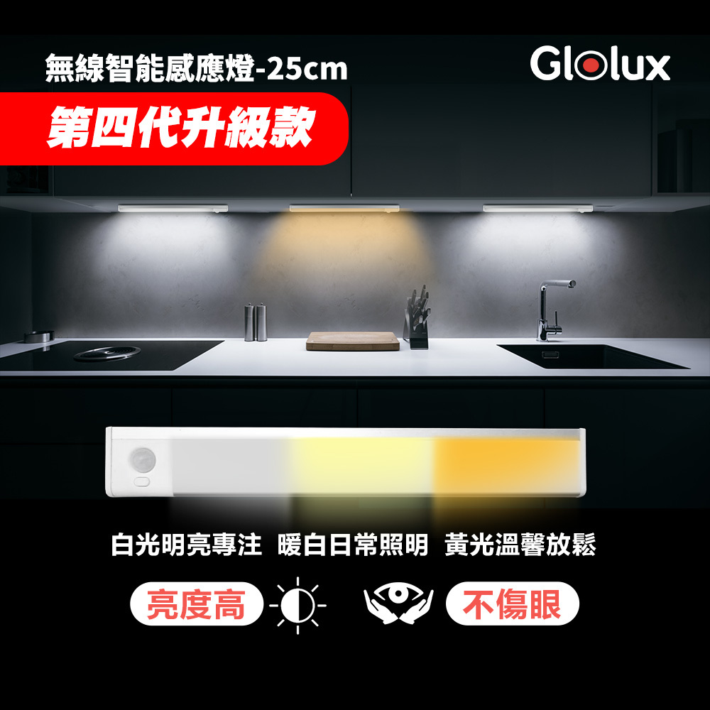 Glolux 三色升級款 25cm L型多功能感應燈條(1048CL-25-WY)