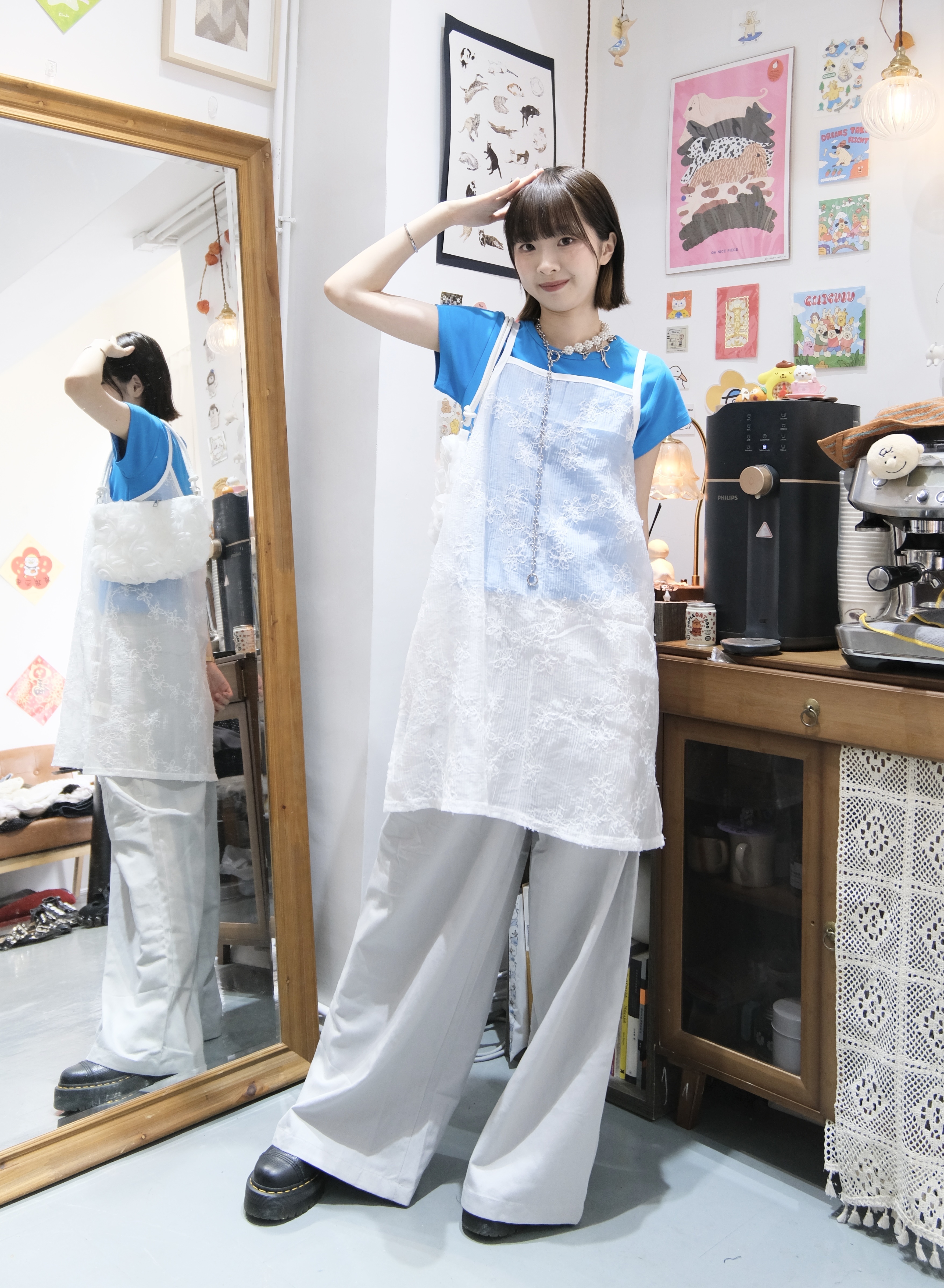 刺繡花朵中長layer (White)