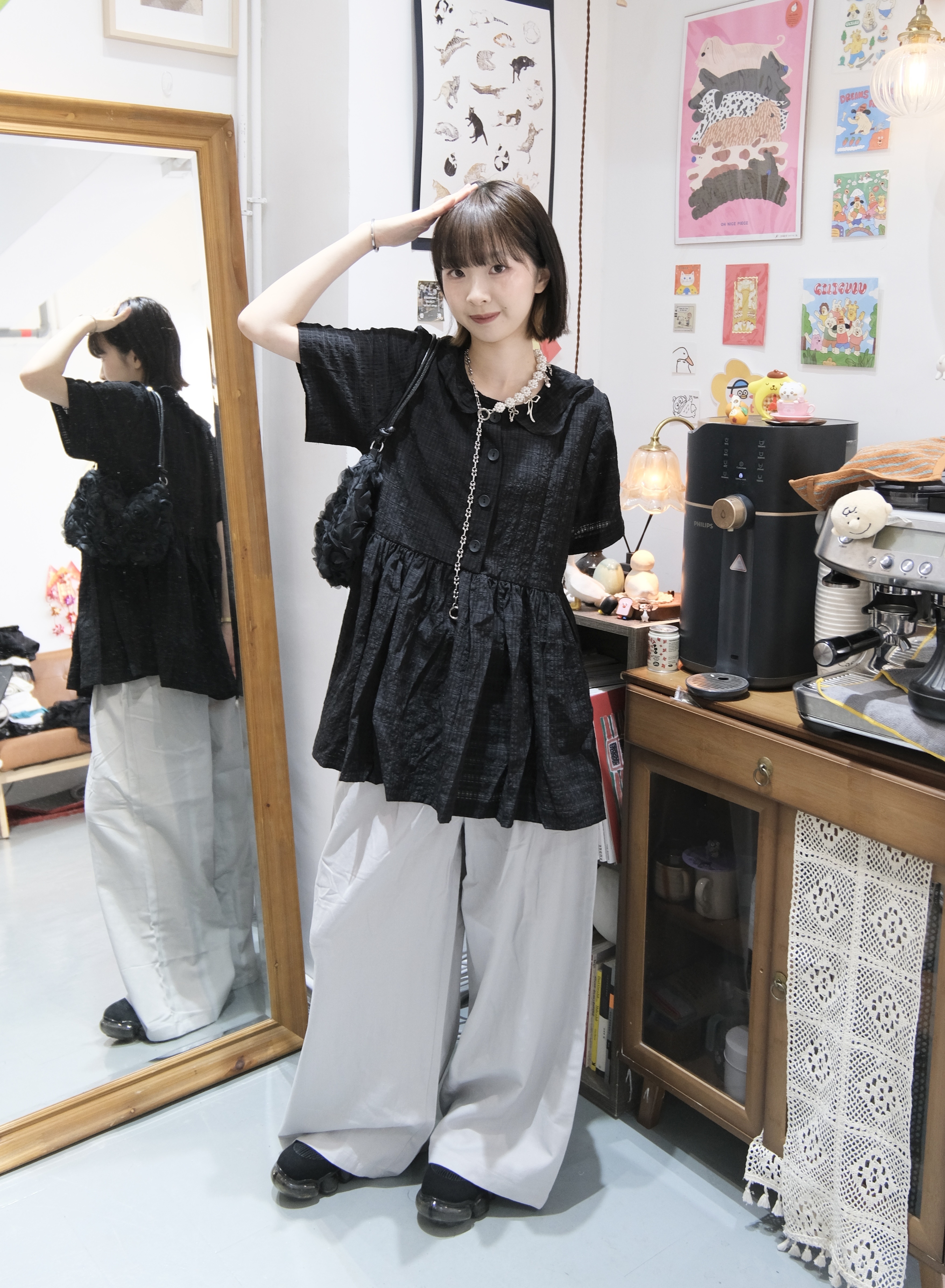 暗格娃娃領中長blouse