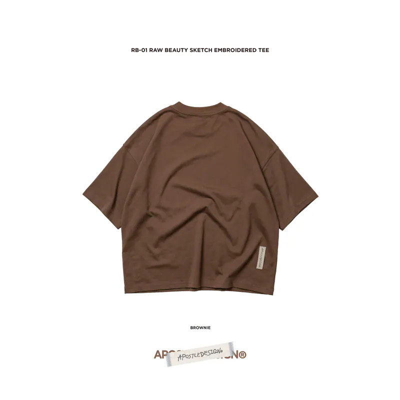 RB-01 Raw Beauty Sketch Embroidered TEE - Brownie