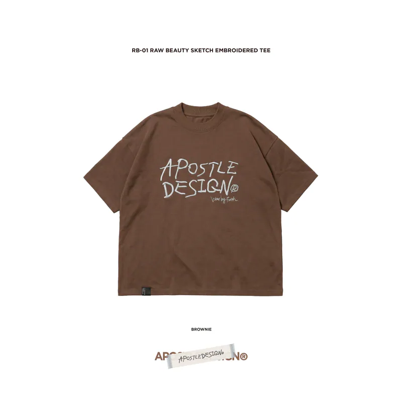 RB-01 Raw Beauty Sketch Embroidered TEE - Brownie