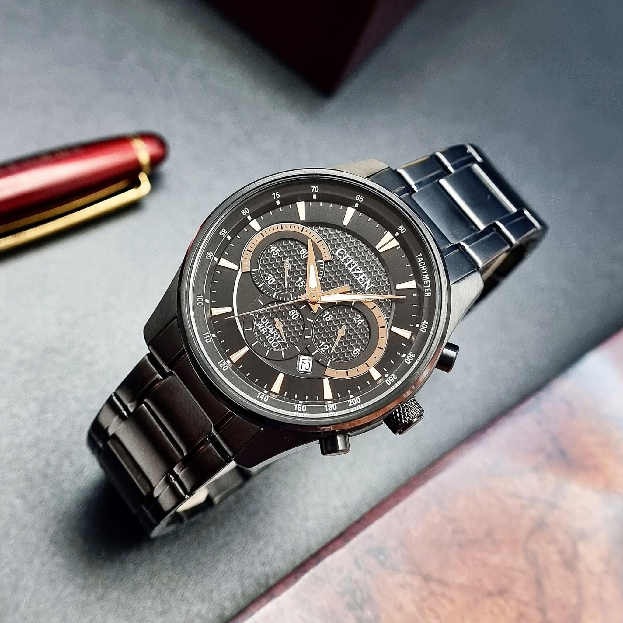 【CITIZEN 星辰】經典商務 真三眼 計時 日期 夜光 不鏽鋼 手錶 AN8195-58E