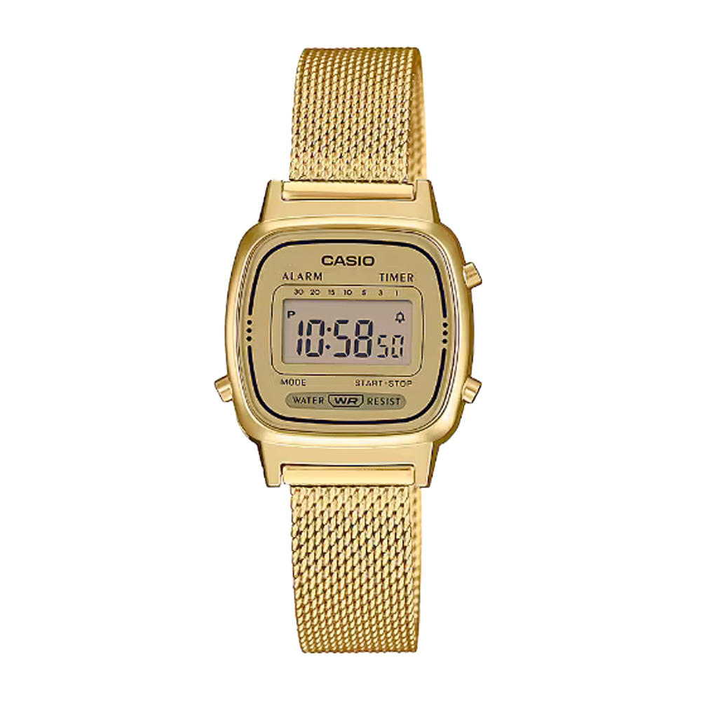 Casio LA670WEMY-9 女裝細錶面 鋼織帶 復古跳字錶