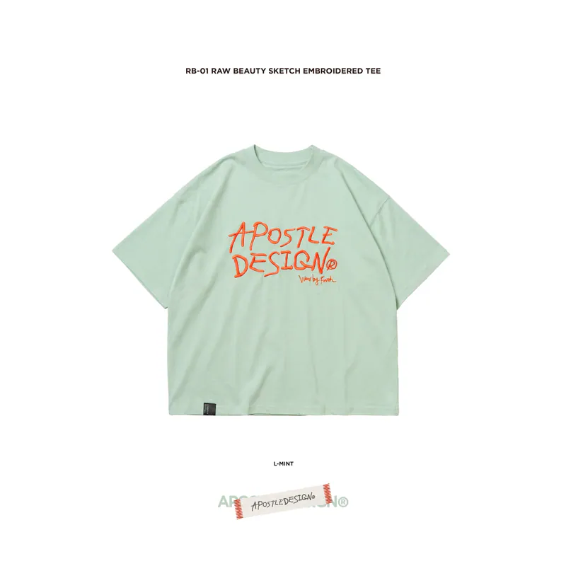 RB-01 Raw Beauty Sketch Embroidered TEE - L-Mint
