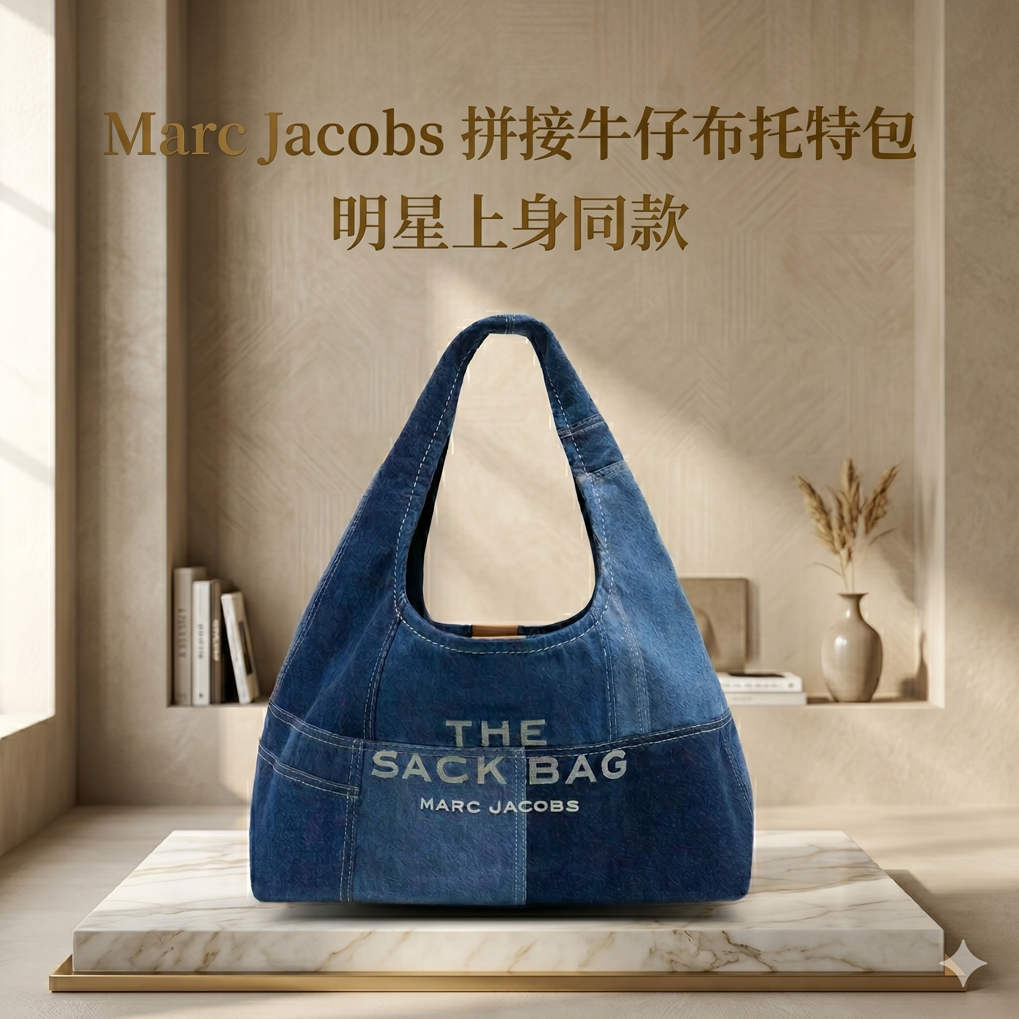 【預購】Marc Jacobs H050623 拼接牛仔布托特包