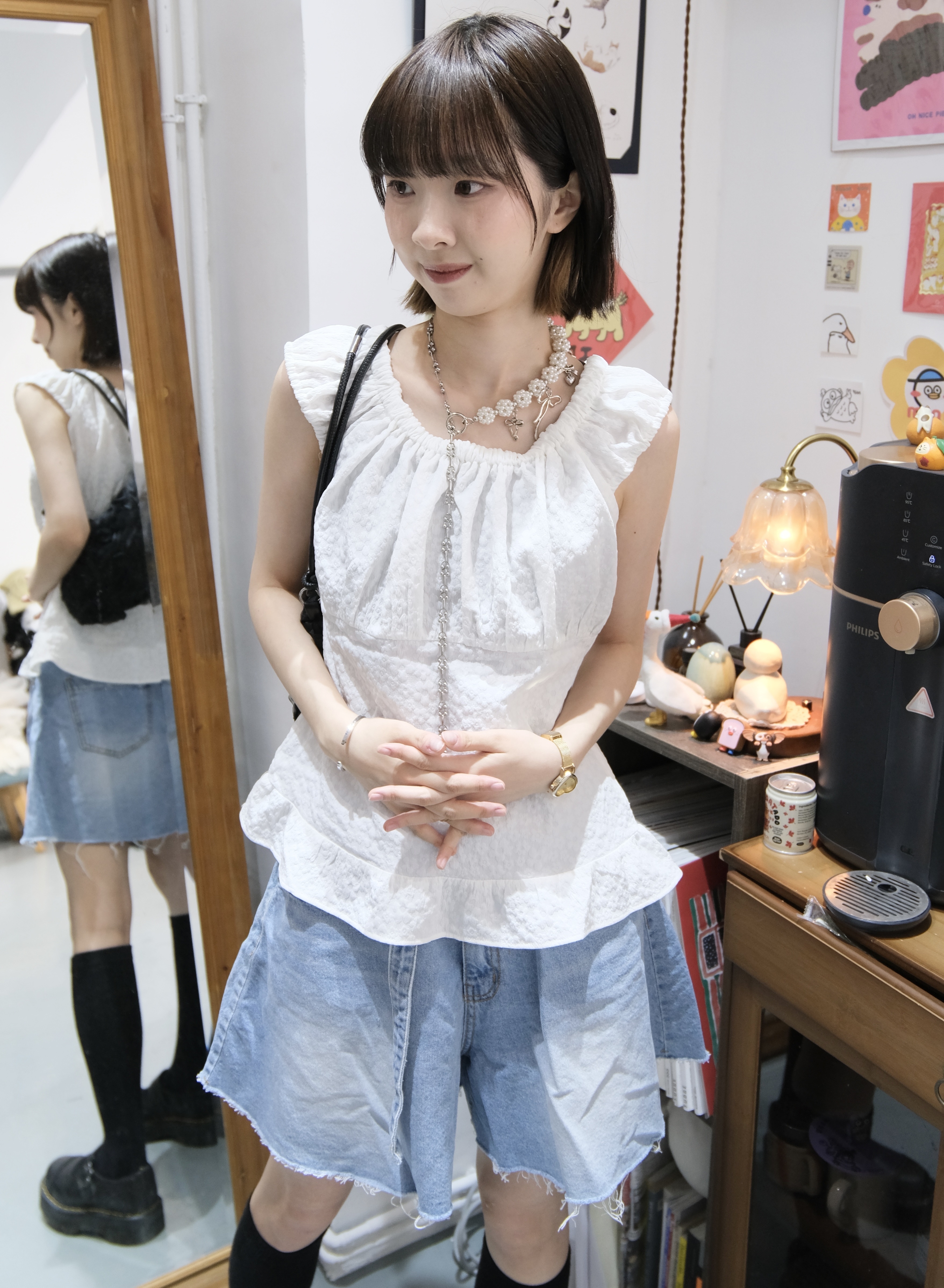 花花圖案可露肩blouse