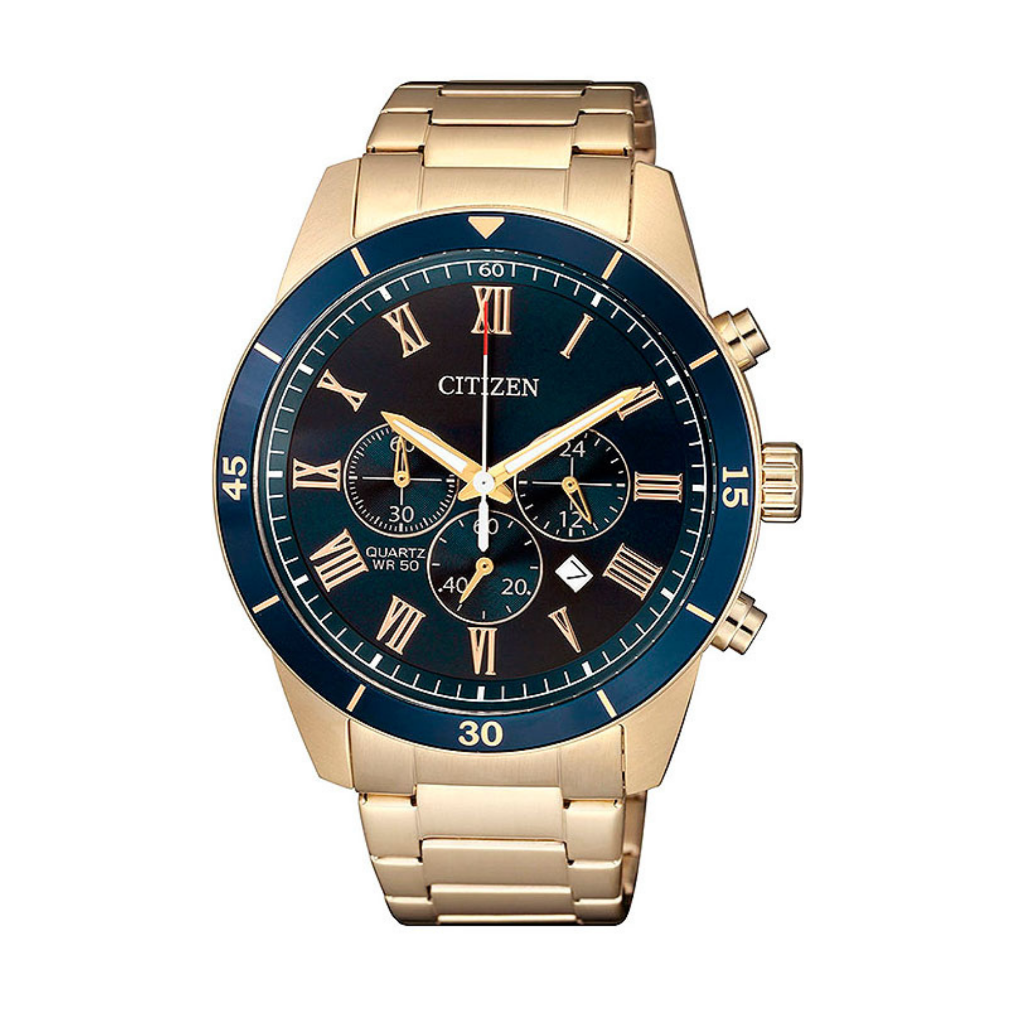 【CITIZEN 星辰】經典商務 羅馬字 真三眼 計時 日期 夜光 不鏽鋼 手錶 AN8169-58L