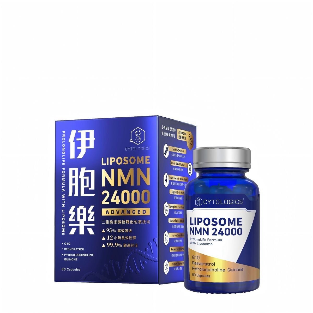 伊胞樂 - Cytologics Liposome NMN 24000 強效細胞再生膠囊 60粒 300mg NMN +Q10+PQQ +白藜蘆醇
